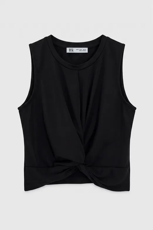 Bayan Siyah Burgulu Crop Top - BSL