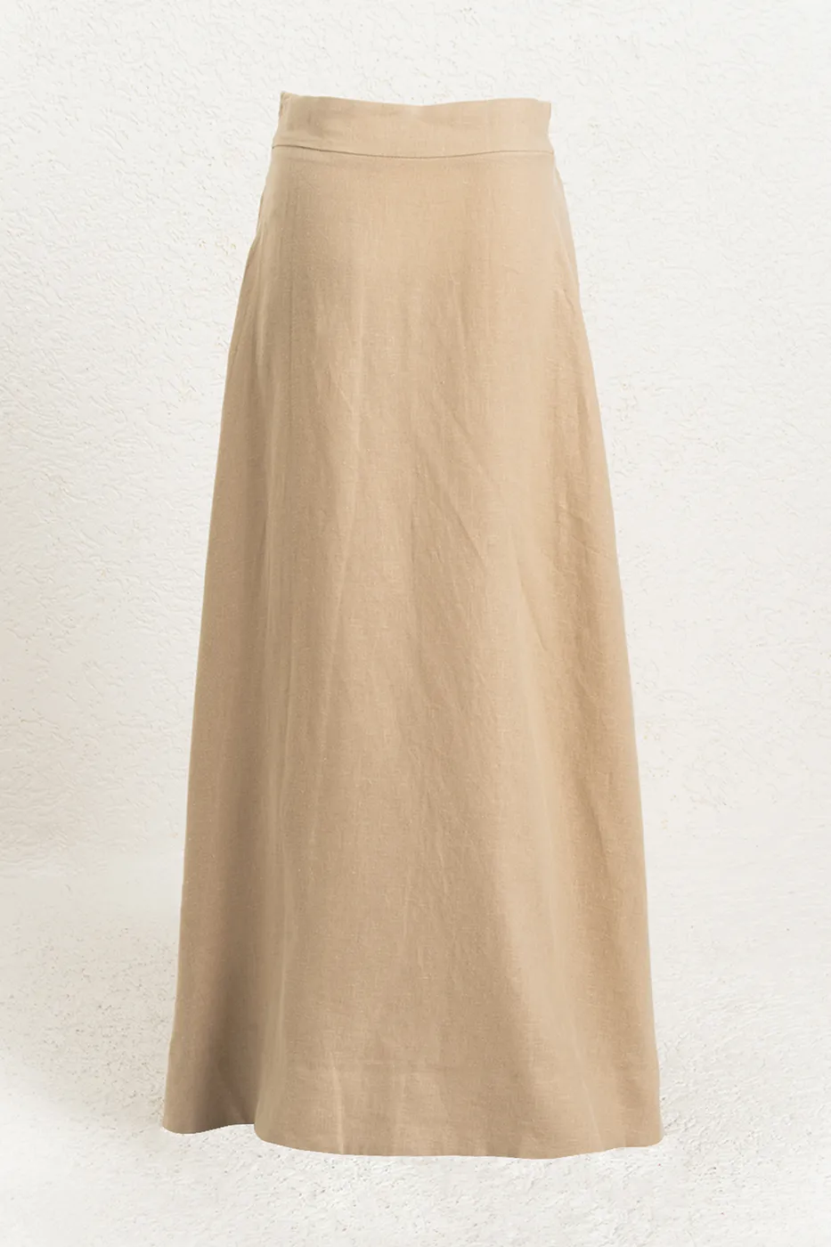 Bayan Bej %100 Keten Midi Etek