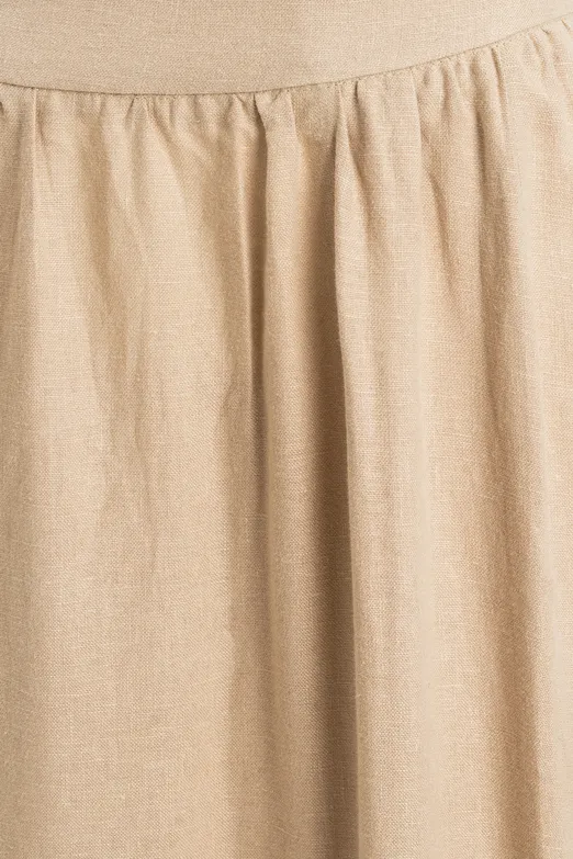Bayan Bej %100 Keten Midi Etek - BSL
