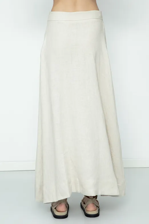 Bayan Bej %100 Keten Midi Etek - BSL