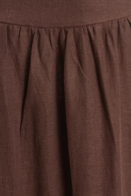 Bayan Kahverengi %100 Keten Midi Etek - BSL