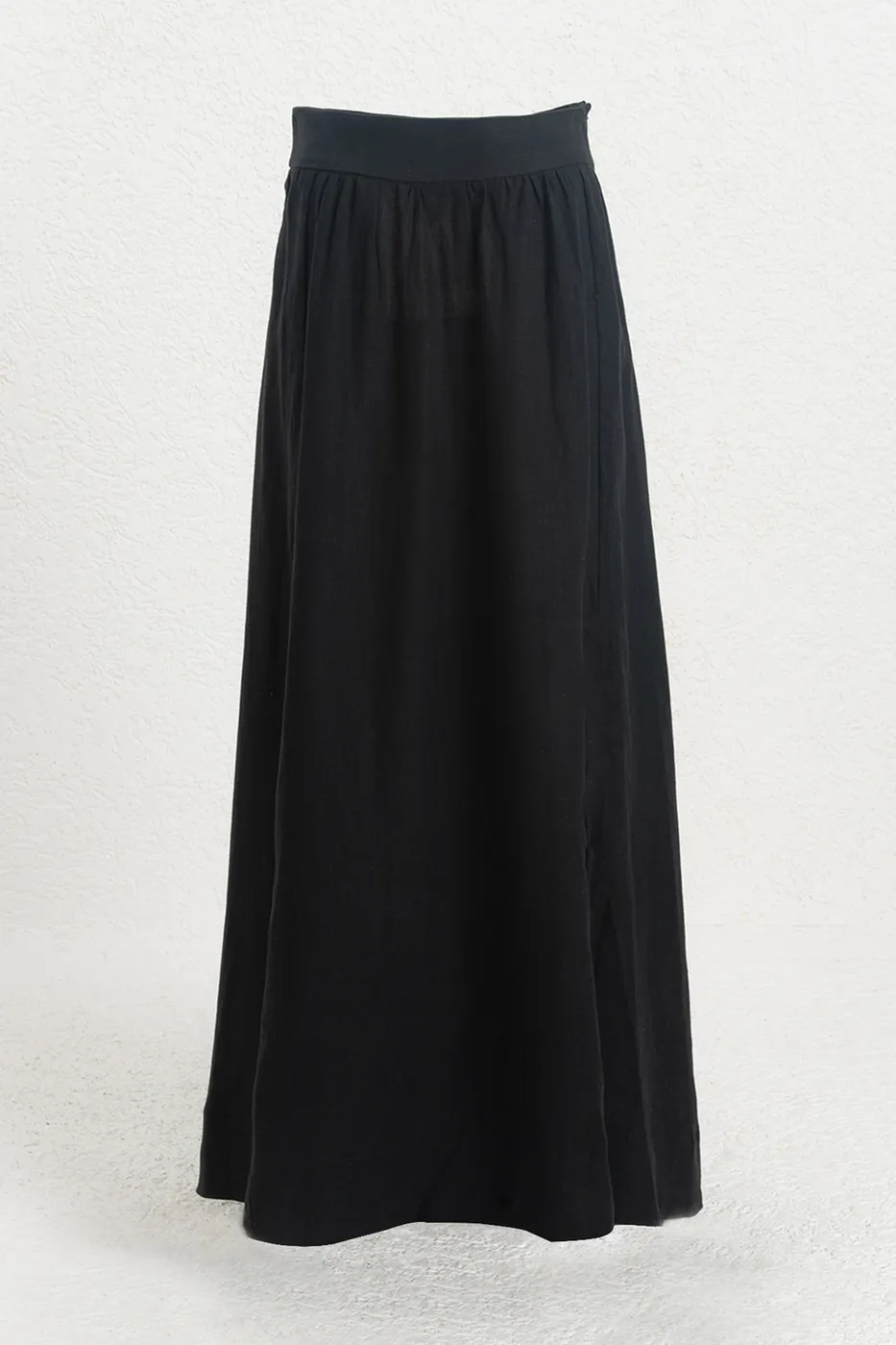 Bayan Siyah %100 Keten Midi Etek