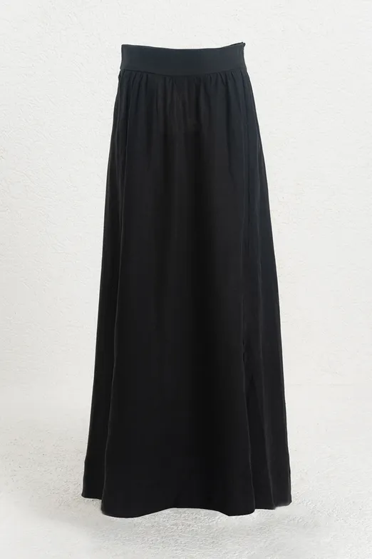 Bayan Siyah %100 Keten Midi Etek - BSL