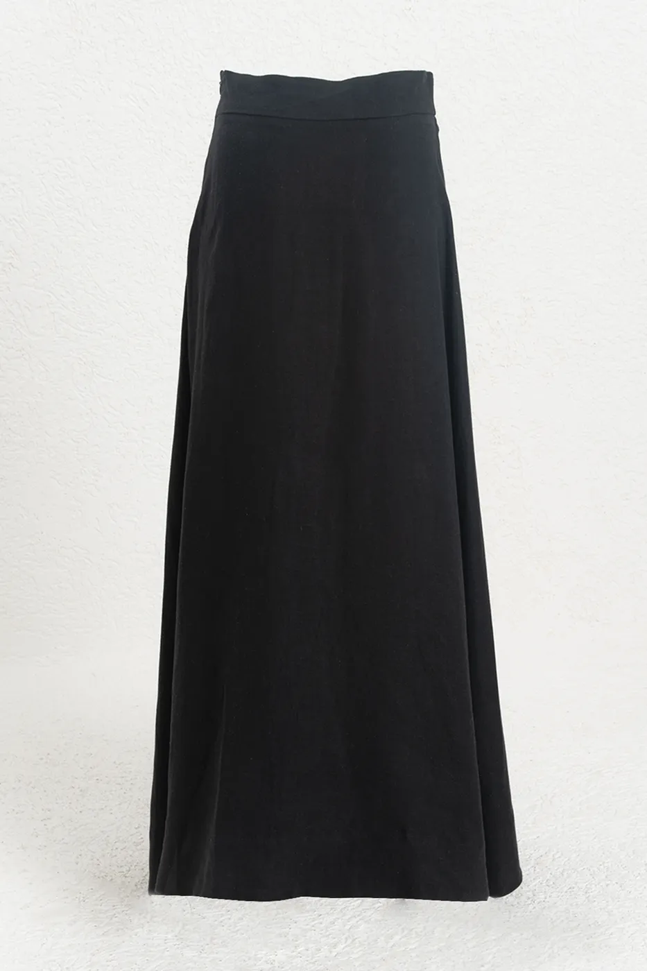 Bayan Siyah %100 Keten Midi Etek