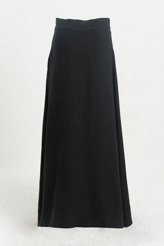 Bayan Siyah %100 Keten Midi Etek - BSL