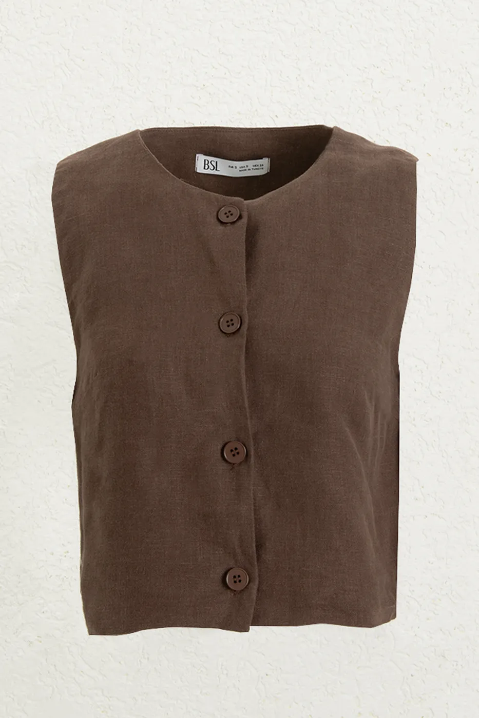 Bayan Kahverengi %100 Keten Yelek