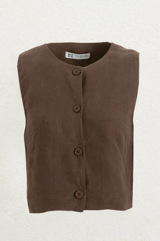 Bayan Kahverengi %100 Keten Yelek - BSL