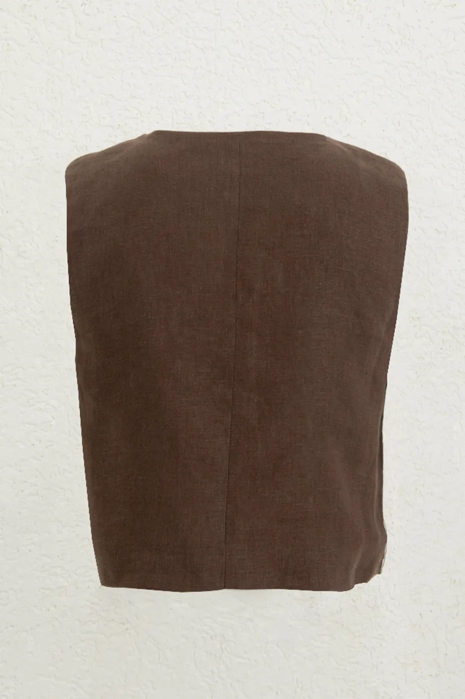 Bayan Kahverengi %100 Keten Yelek