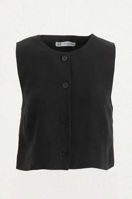 Bayan Siyah %100 Keten Yelek - BSL