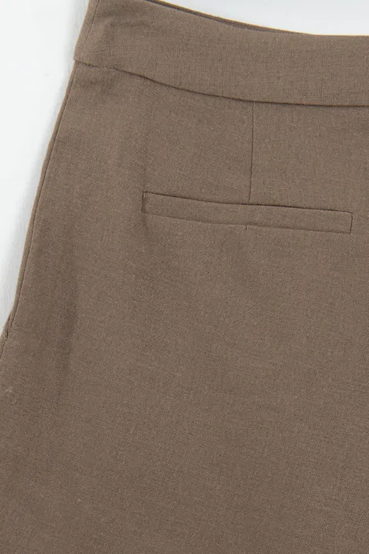 Bayan Kahverengi Keten Pileli Mini Şort - BSL