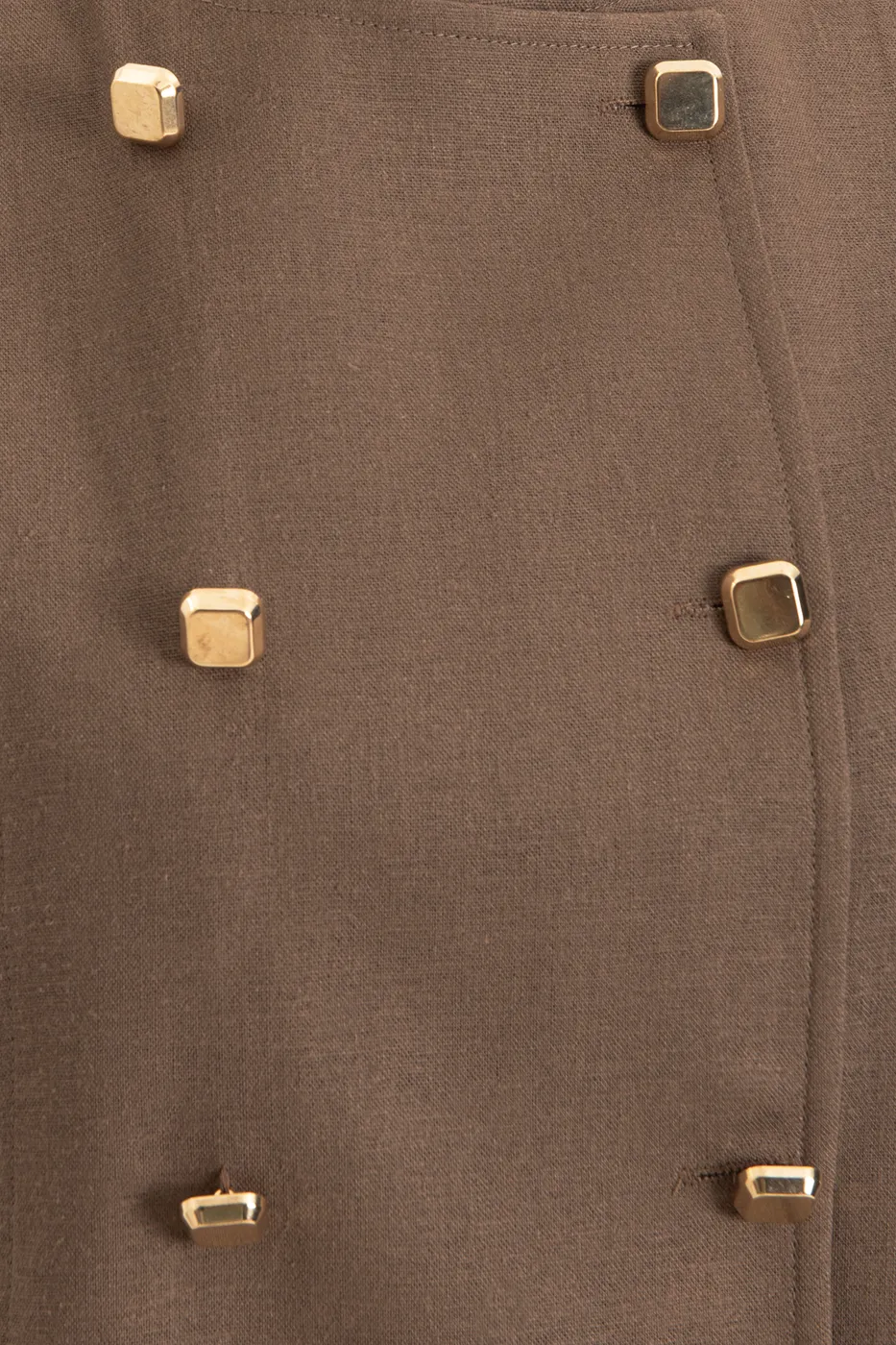 Bayan Kahverengi Keten Metal Düğme Detaylı Yuvarlak Yakalı Yelek