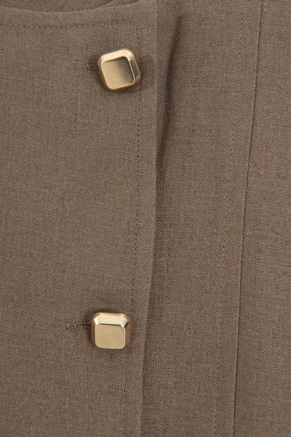 Bayan Kahverengi Keten Metal Düğme Detaylı Yuvarlak Yakalı Yelek