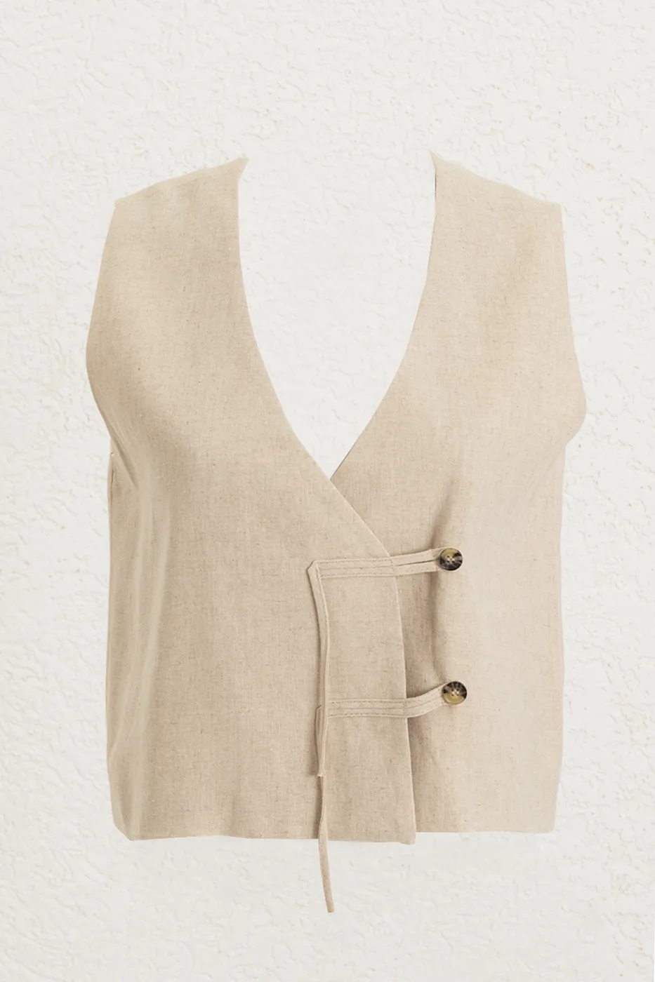 Bayan Bej Brit Detaylı Keten Yelek