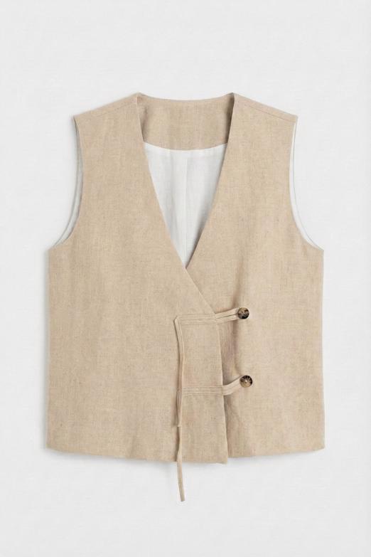 Bayan  Brit Detaylı Keten Yelek