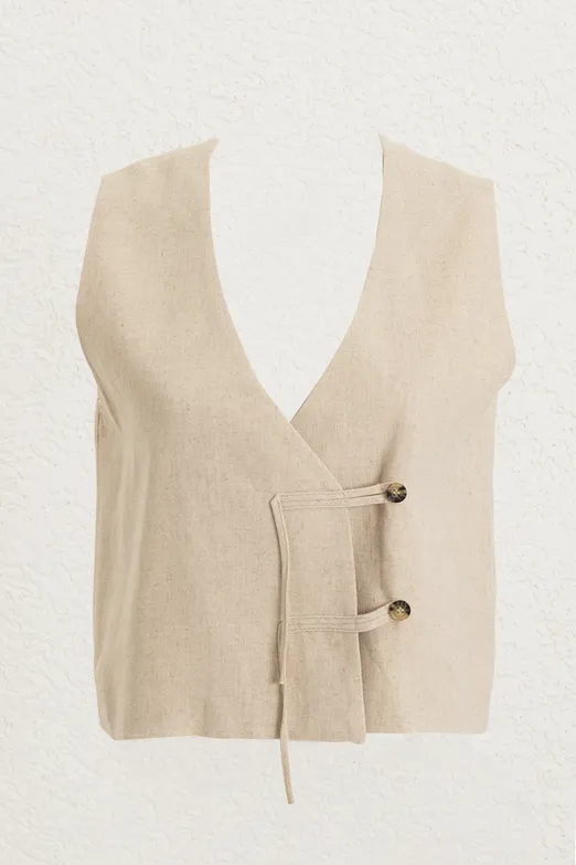 Bayan Bej Brit Detaylı Keten Yelek - BSL