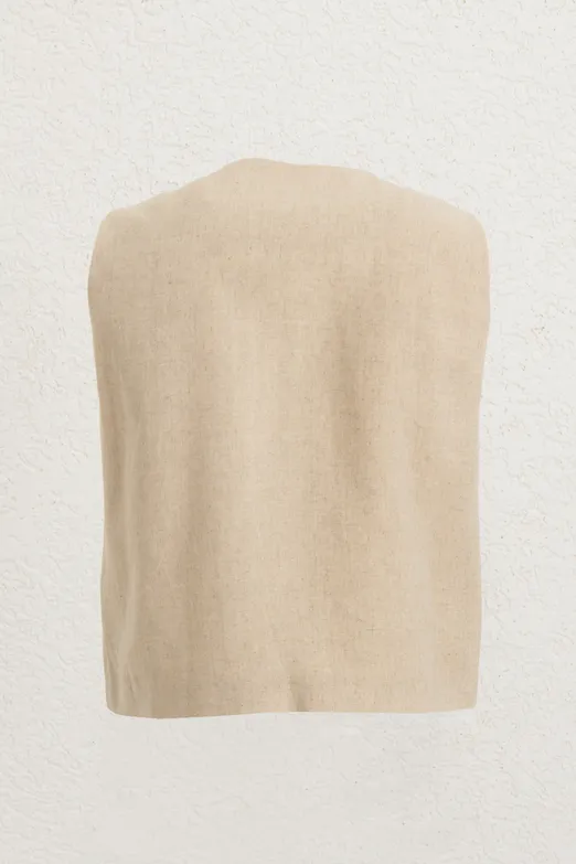 Bayan Bej Brit Detaylı Keten Yelek - BSL