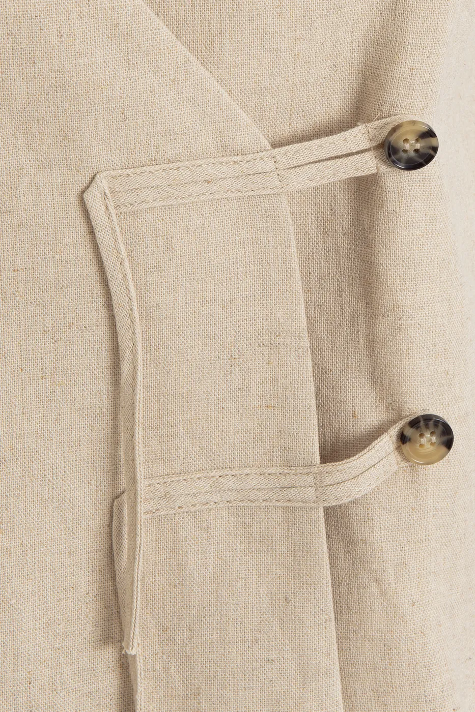 Bayan Bej Brit Detaylı Keten Yelek