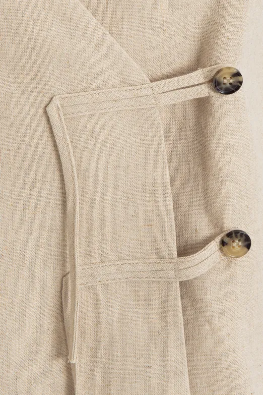 Bayan Bej Brit Detaylı Keten Yelek - BSL