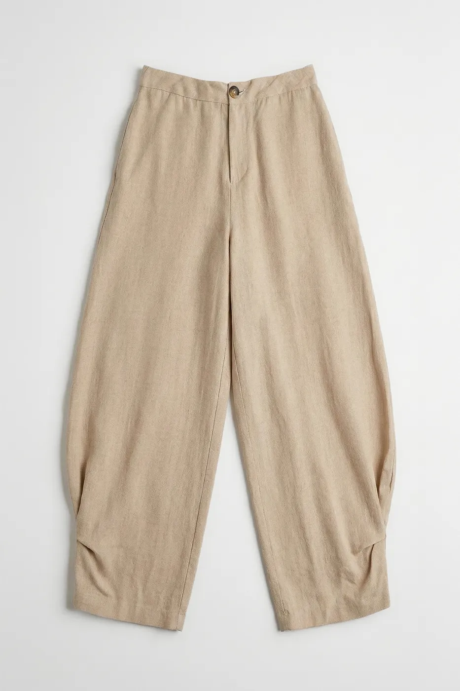 Bayan Bej Balon Kesim Keten Pantolon