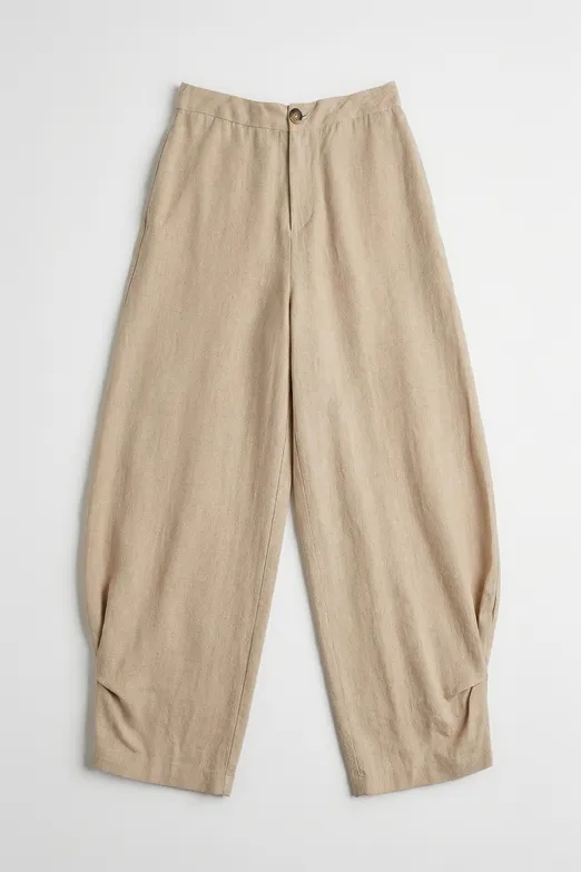 Bayan Bej Balon Kesim Keten Pantolon - BSL