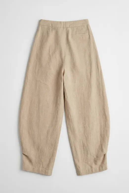 Bayan Bej Balon Kesim Keten Pantolon - BSL