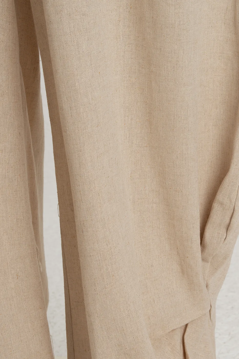 Bayan Bej Balon Kesim Keten Pantolon