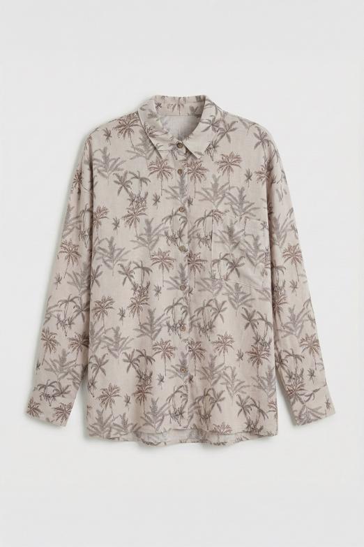 Bayan  Keten Karışım Oversize Gömlek