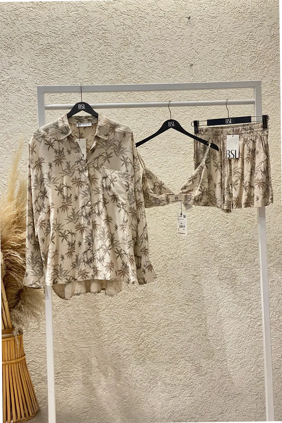 Bayan Bej Keten Karışım Oversize Gömlek