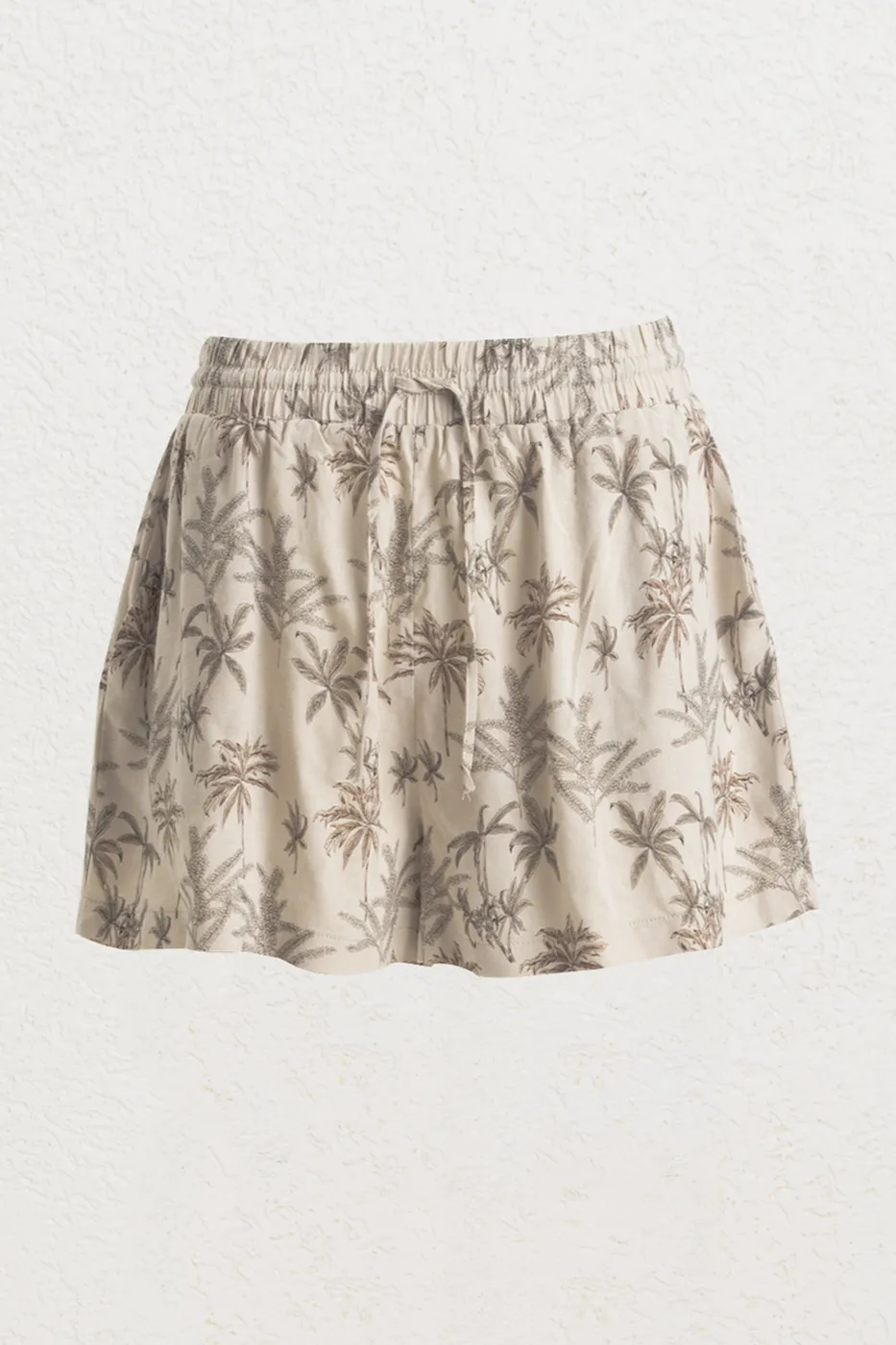 Bayan Bej Keten Büzgülü Mini Şort