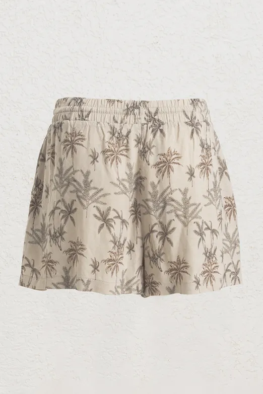 Bayan Bej Keten Büzgülü Mini Şort - BSL