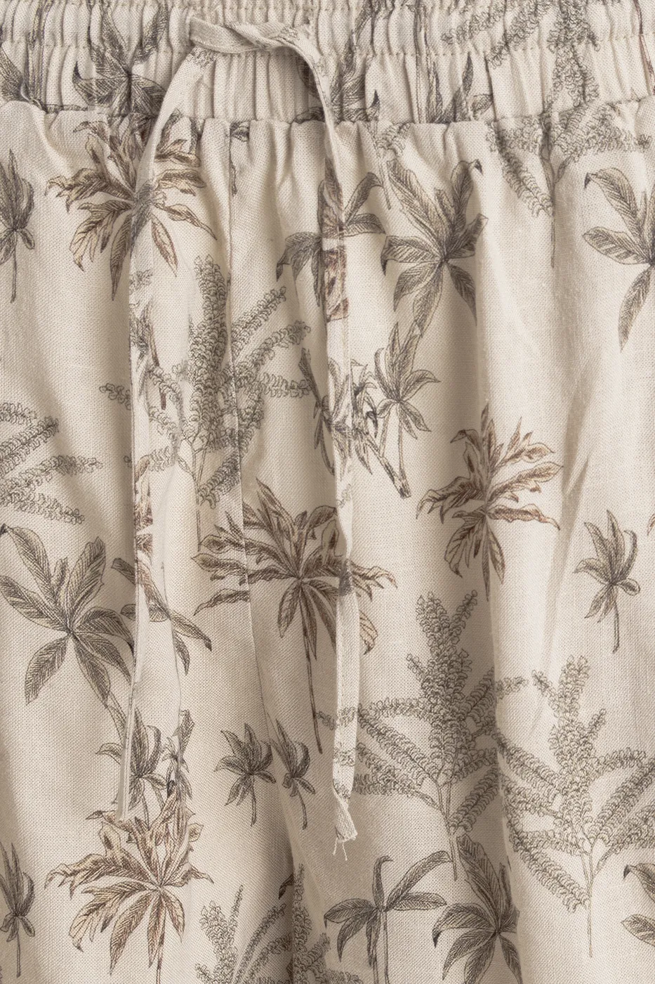 Bayan Bej Keten Büzgülü Mini Şort