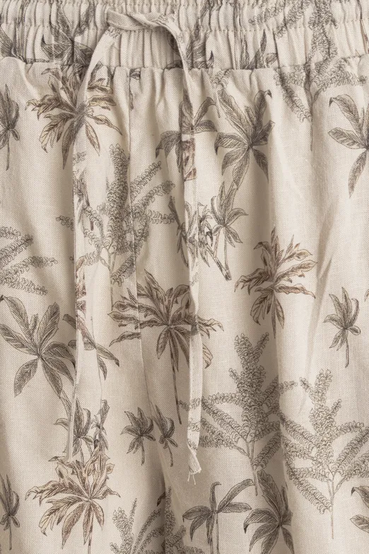 Bayan Bej Keten Büzgülü Mini Şort - BSL