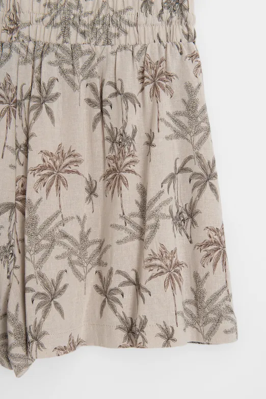 Bayan Bej Keten Büzgülü Mini Şort - BSL