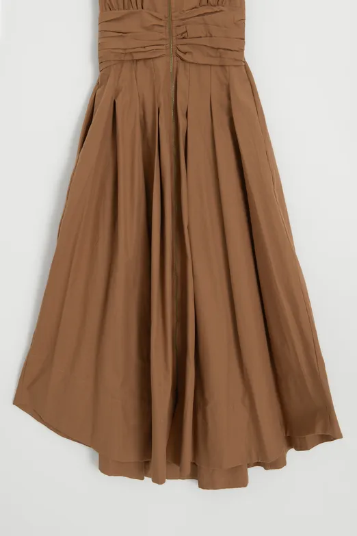 Bayan Camel Piliseli Cotton Midi Elbise - BSL