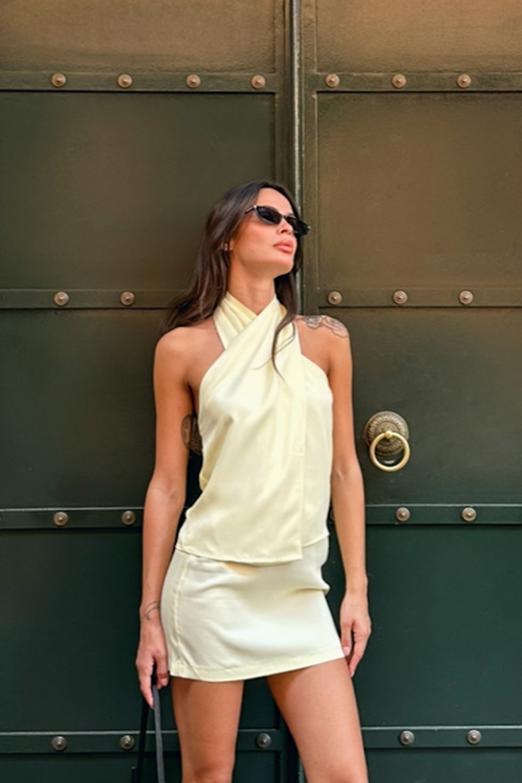 Bayan  Saten Çapraz Bağlamalı Bluz