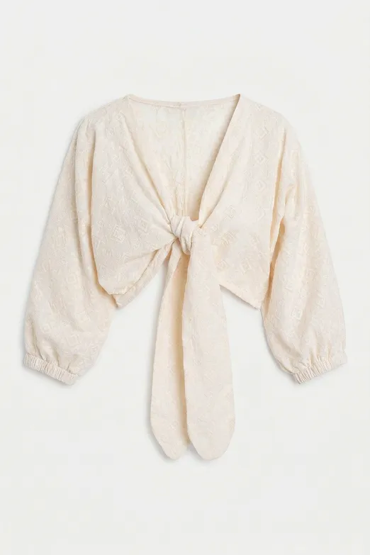 Bayan Ekru Cotton Bağlamalı Bluz - BSL