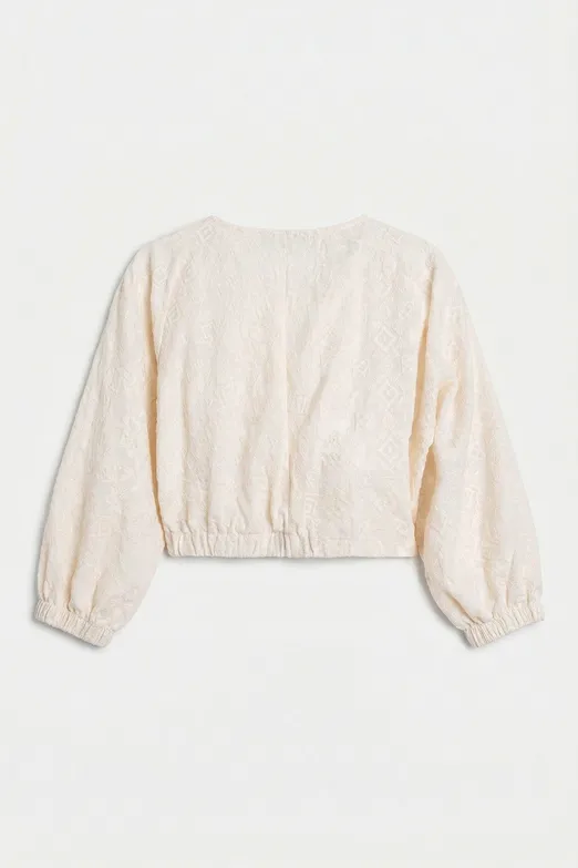 Bayan Ekru Cotton Bağlamalı Bluz - BSL