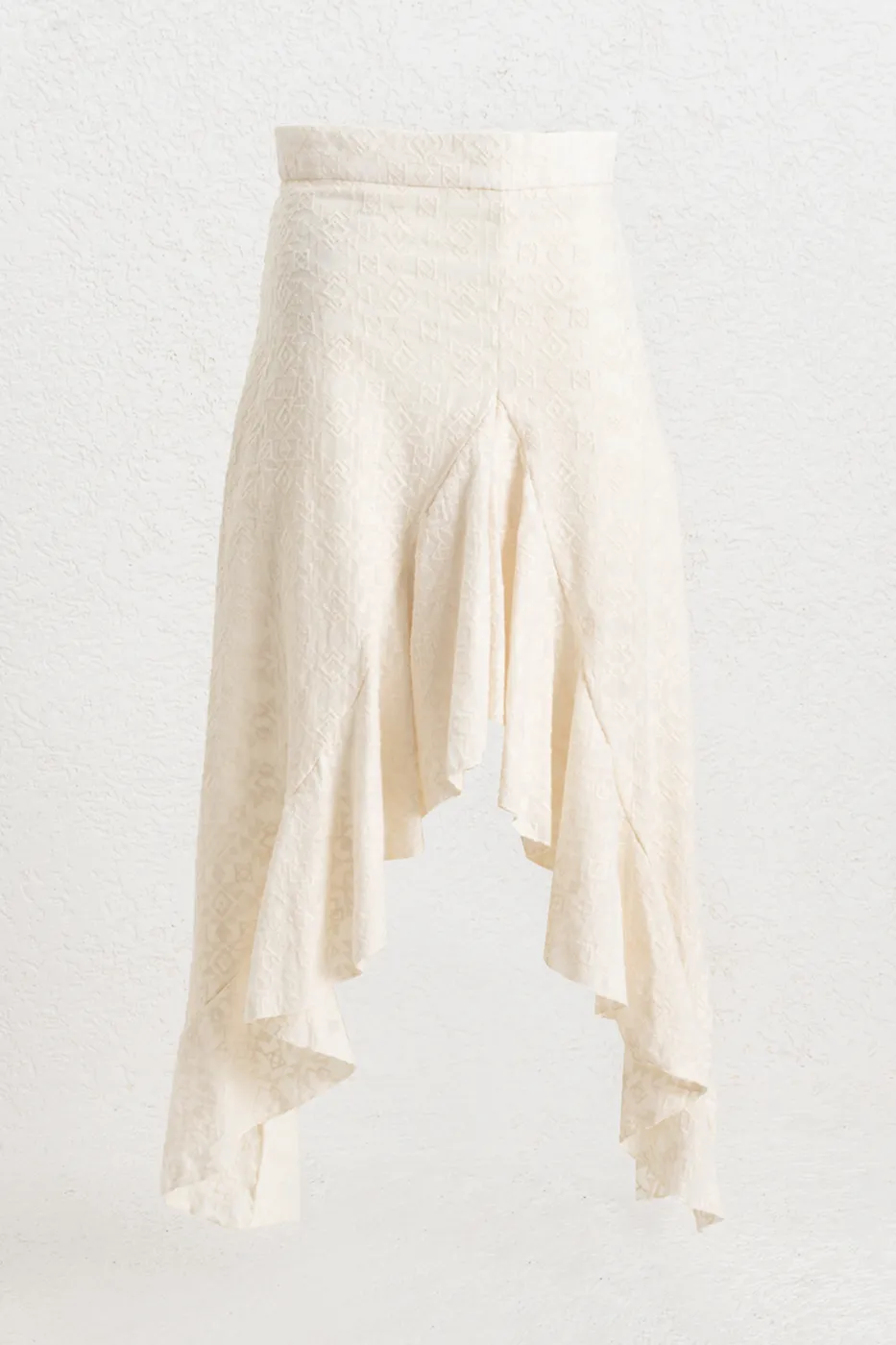 Bayan Ekru Fırfır Volanlı  Midi Etek