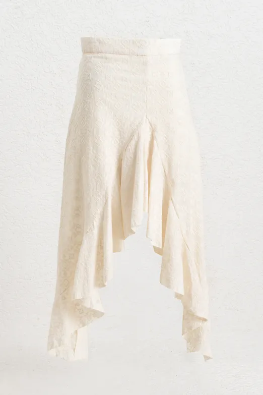 Bayan Ekru Fırfır Volanlı Midi Etek - BSL