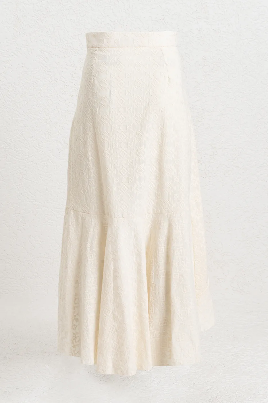 Bayan Ekru Fırfır Volanlı  Midi Etek