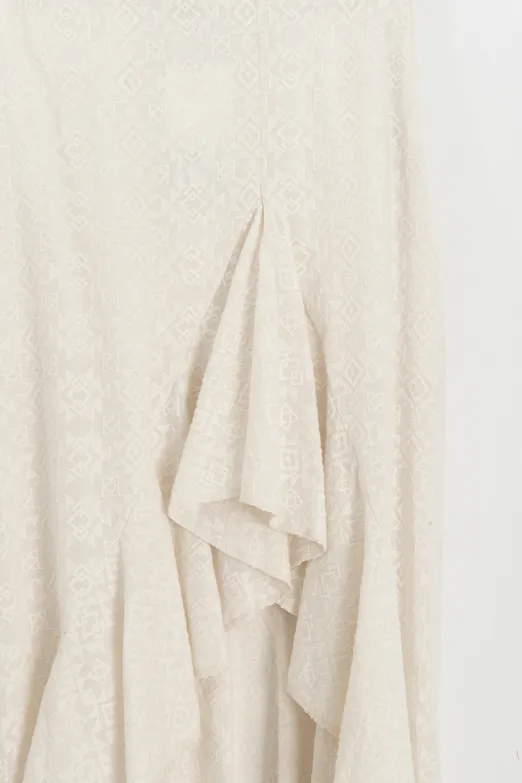 Bayan Ekru Fırfır Volanlı  Midi Etek - BSL