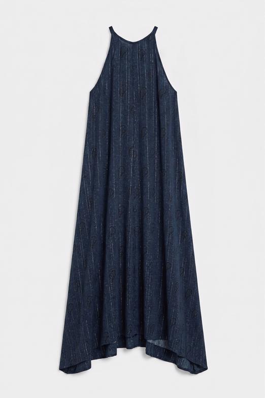 Halter Yakalı Volanlı Uzun Elbise