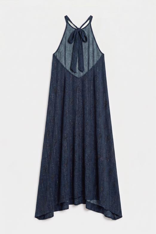 Halter Yakalı Volanlı Uzun Elbise
