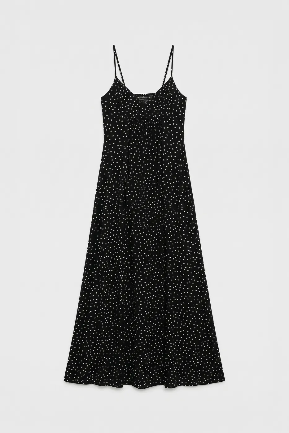 Bayan Siyah Askılı Puantiyeli Maksi Elbise