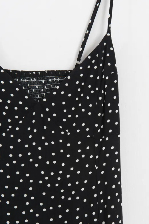 Bayan Siyah Askılı Puantiyeli Maksi Elbise - BSL