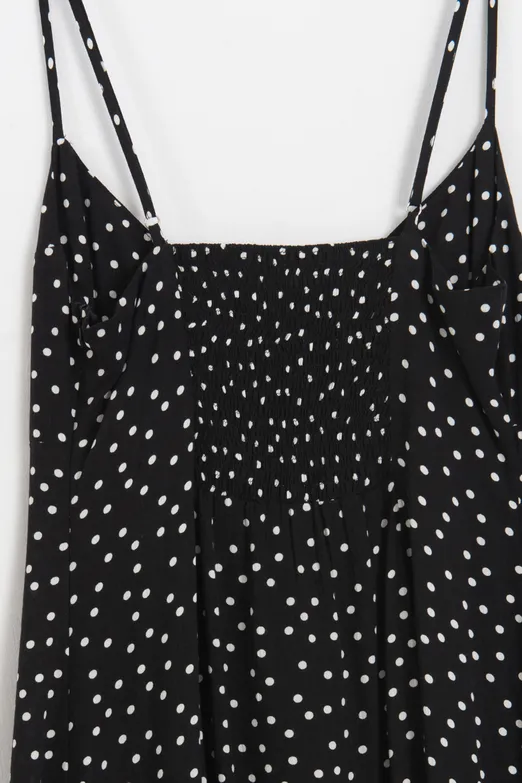 Bayan Siyah Askılı Puantiyeli Maksi Elbise - BSL