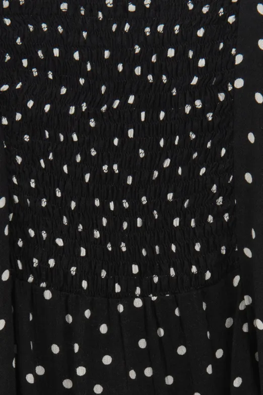 Bayan Siyah Askılı Puantiyeli Maksi Elbise - BSL