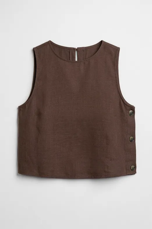 Bayan Kahverengi % 100  Keten  Oversize Bluz - BSL