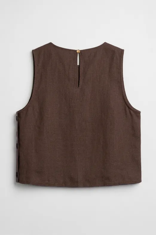 Bayan Kahverengi % 100  Keten  Oversize Bluz - BSL