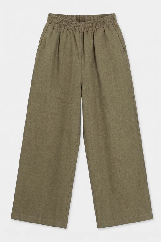 Bayan Haki % 100  Keten Oversize Pantolon - BSL